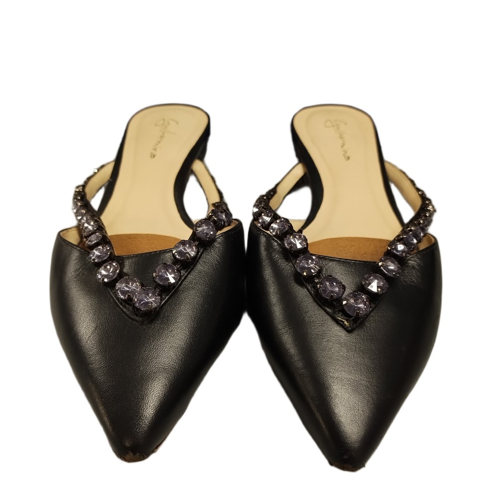 Guilhermina Mules Womens Size 8M Black Rhinestone Pointed Toe Comfort Slip On